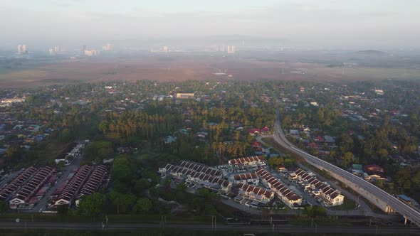 Aerial view rural residential housing