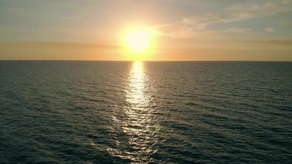 Romantic Colorful Sunset at the Sea, Aerial View