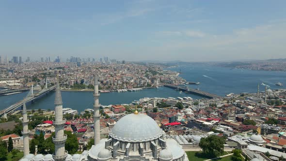 Panning down to reveal Blue Mosque in Istanbul