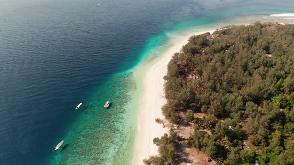 Drone Over Sea And Coastline Of Gili Island