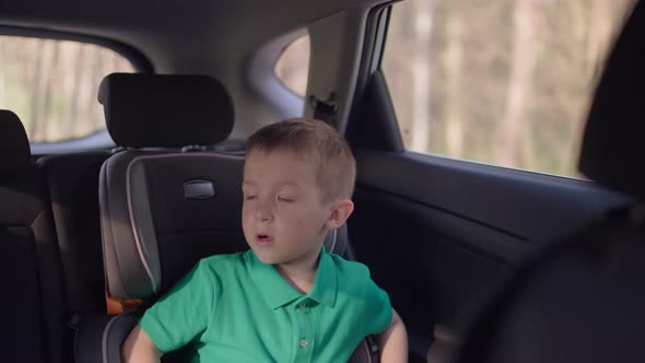 A Boy in a Child Car Seat While Traveling