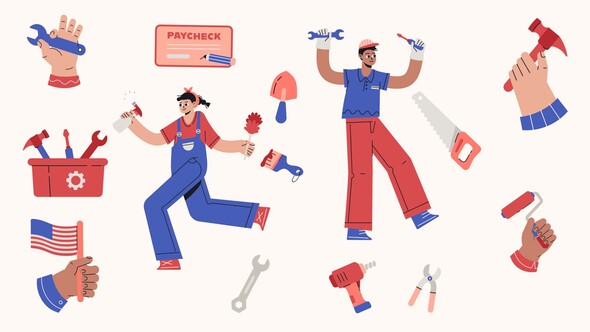 American Labor Day Animated Sticker Set