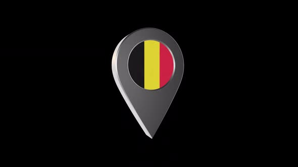 3d Animation Map Navigation Pointer With Belgium Flag With Alpha Channel - 2K