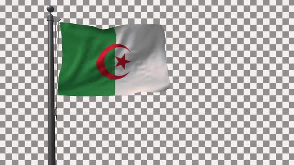 Algeria Flag On Flagpole With Alpha Channel 4K