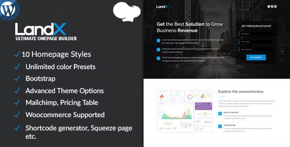 LandX Multipurpose WordPress Theme, Software Application Landing Pages Builder for Marketing Agency