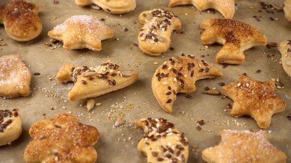 The process of making cookies from shortbread dough.