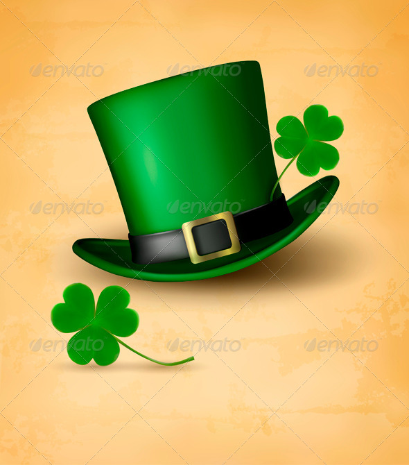 Saint Patricks Day Card with Clove Leaf and Hat