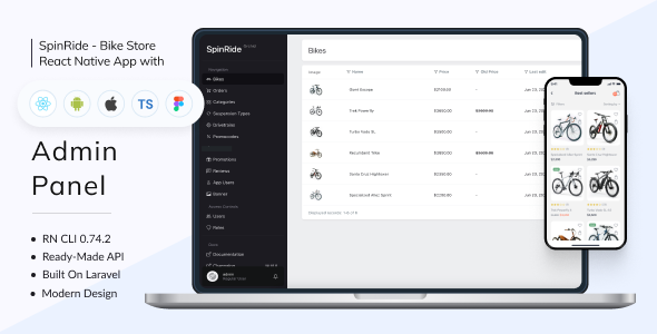 SpinRide - Bike Store Mobile App | React Native CLI 0.74.2 | Frontend + Backend + Admin Panel
