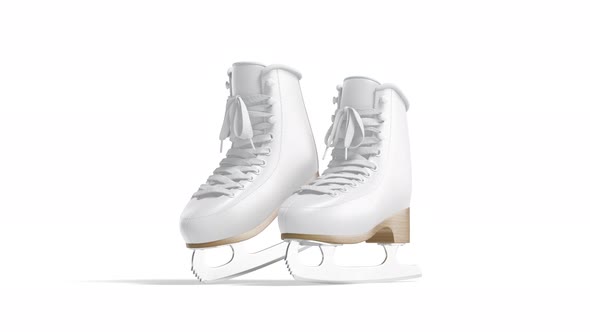 Blank white ice skates with blade pair, looped rotation