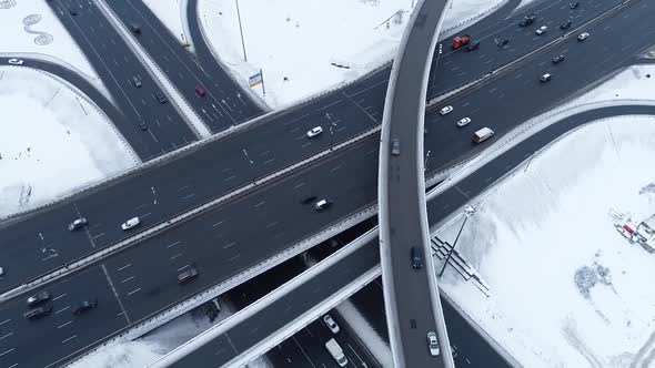 Freeway Intersection Snow-Covered in Winter