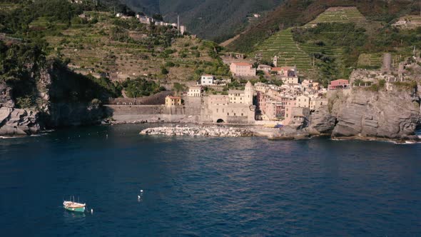 Aerial View of the Colorful Village of Vernazza in the Cinque Terre Reserve Italy