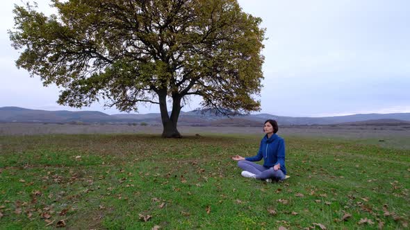 Woman Enjoy Yoga at Autumn Park Near Alone Oak