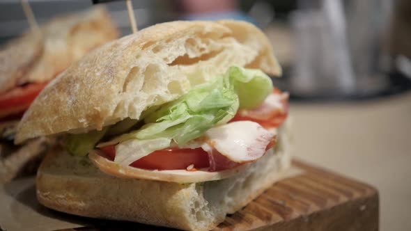 Freshly Flame Grilled Burger Sandwiches and French Fries at Food Market Vegetables