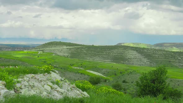 Amazing Green Landscape Panorama. Beautiful Rocky Hills. Nature Preservation