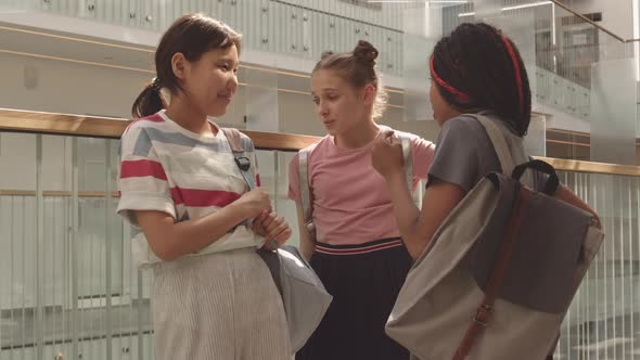 Multiethnic School Girls Chatting between Classes