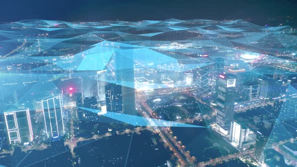 smart Connected city skyline. Futuristic network concept, city Technology.