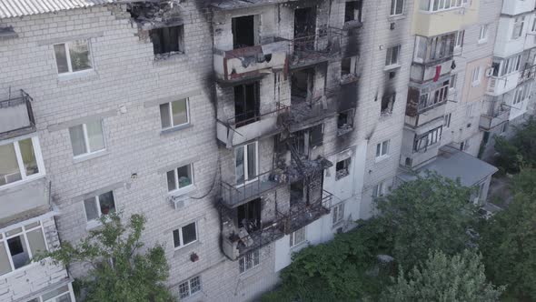 War in Ukraine  a Destroyed Building in the City of Makariv