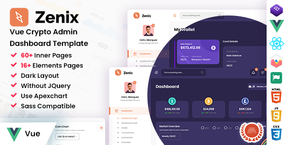 Zenix - Vue Crypto Admin Dashboard Template