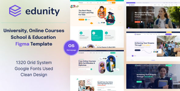 Edunity - University, Online Courses, School & Education Figma Template