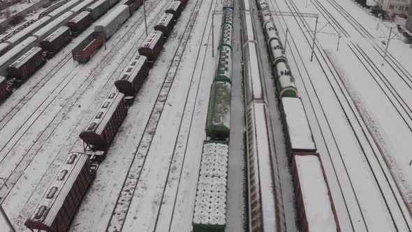 Aerial View Of Freight Cars In Winter