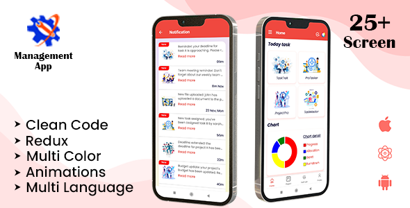 Project Management App | Project Planning | Client Management React Native iOS/Android App Template