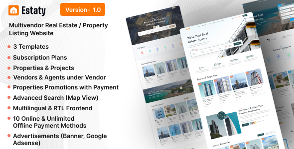 Estaty – Multivendor Real Estate / Property Listing Website (Subscription Based)