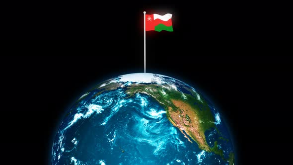 Oman Flying Flag Wave Animated On 3d Planet Earth