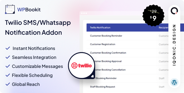 WPBookit - Twilio SMS/WhatsApp Notification (Addon)