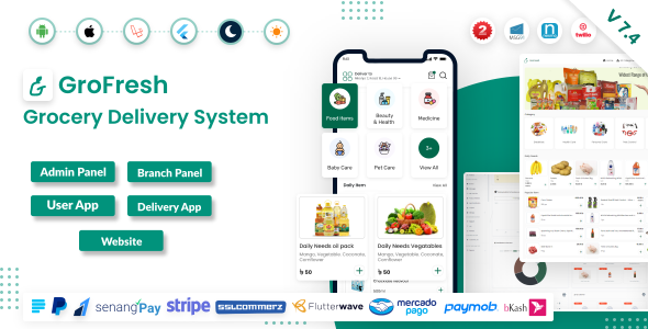 GroFresh - (Grocery, Pharmacy, eCommerce, Store) App and Web with Laravel Admin Panel + Delivery App