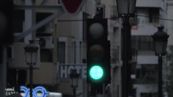 A Closeup of a Traffic Light on a City Street