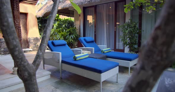 Wonderful Patio for Relaxing Two Comfortable Blue Sofas for Lying Outdoors Perfect Opportunity To