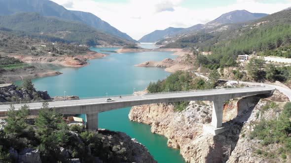 Bridge over mountain lake