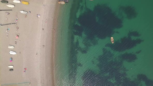 Birds eye view, aerial. Beer harbour, England