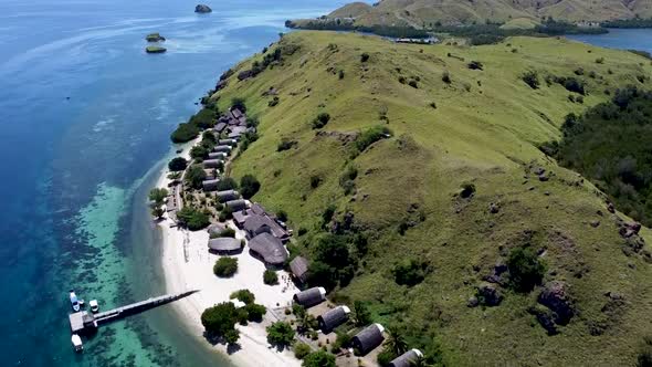 Komodo resort in Pulau Sebayur island Indonesia east of the Komodo national park main isle, Aerial p