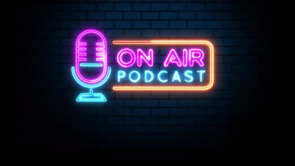 On Air Podcast Neon sign on Brick Wall