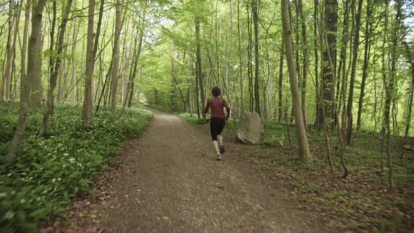 Shot of Woman's Back Taking a Morning Jog Along the Forest Path