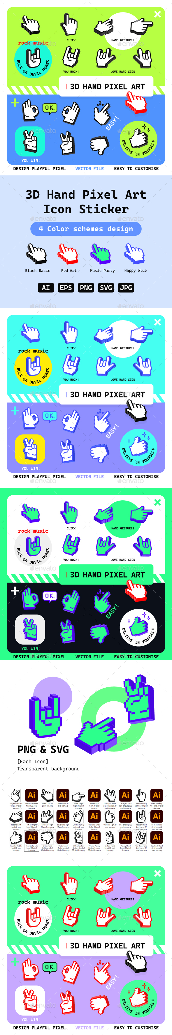 3D Hand Pixel Art Icon Sticker