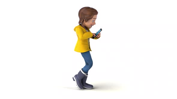 Fun teenage girl walking with a mobile phone