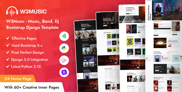 W3Music - Music, Band, Dj Bootstrap Django Template