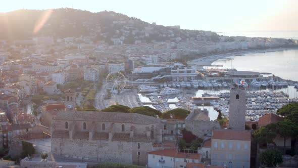 Sunrise in the Port of Cannes With Yachts and Ships Moored in the Marina