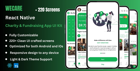 Wecare Pro - Donation, Charity, & Fundraising React Native Expo App Ui Kit