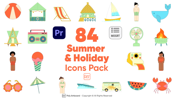 Summer & Holiday Icons Pack For Premiere Pro