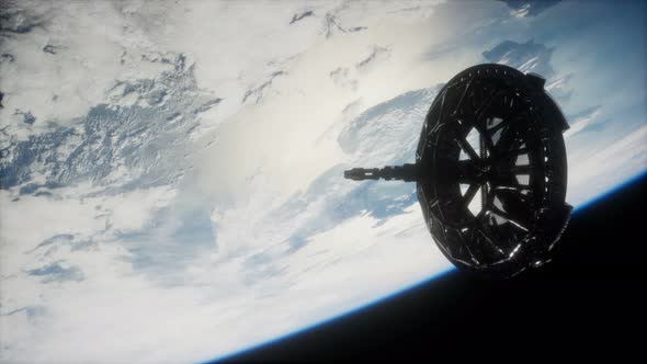 Futuristic Space Satellite Orbiting the Earth