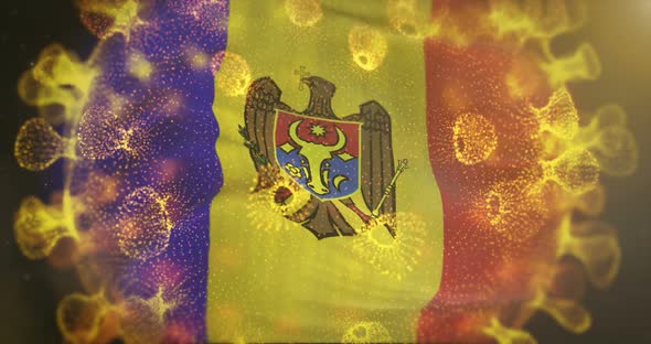 Moldova Flag With Coronavirus Microbe Centered alt