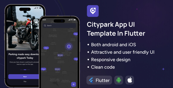 Citypark app UI template | Parking Finding app ui template in Flutter | Parking Spaces app template