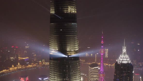 Aerial view of Shanghai downtown at night, China.