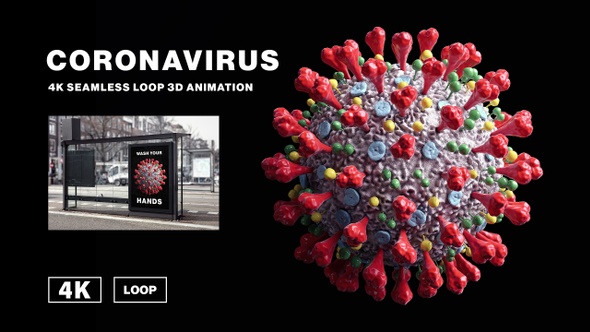 Coronavirus 4K seamless loop 3D animation