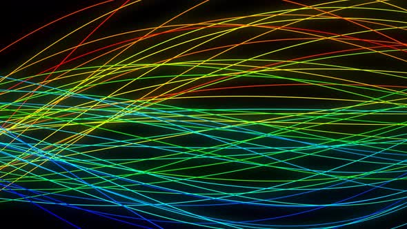 Colorful Ribbon Line Wave Motion Animated On Black Background