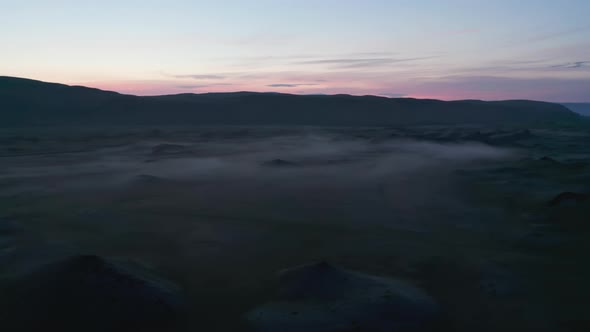 Drone View of Amazing Foggy Iceland Countryside