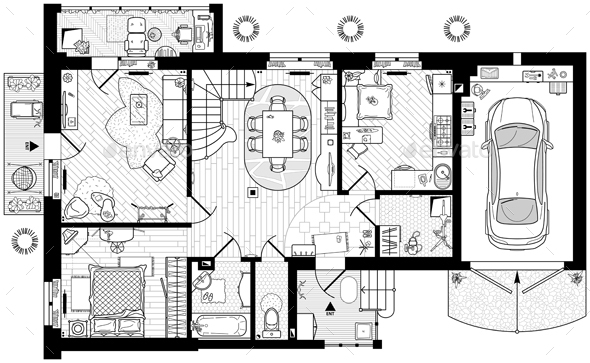 Floor plan of cottage. Vector